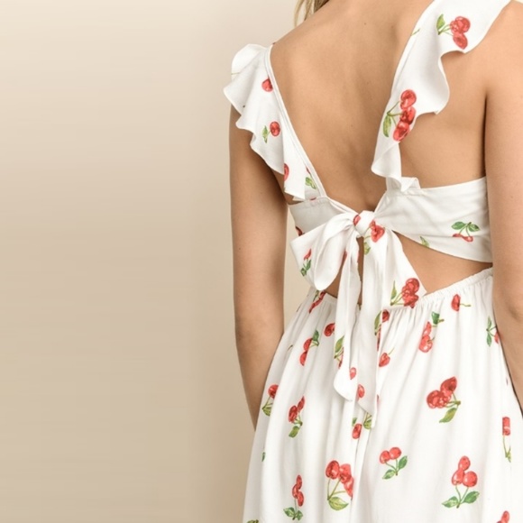 Cherry Print Ruffle Tie Back Dress - Picture 3 of 6